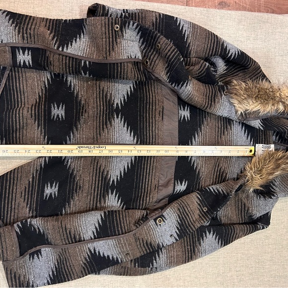 Women's Brown and Black BB Dakota Patterned Jacket with Faux Fur Collar - Picture 2 of 4